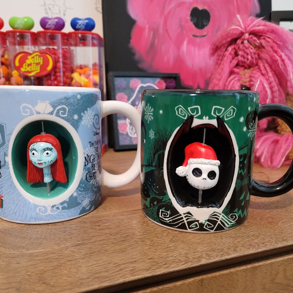 Disney Santa Jack & Sally 25 Year 3D Spinner Mugs